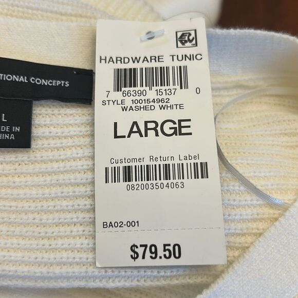 INC International Concepts washed white long sleeve tunic sweater Size L New - Picture 9 of 11